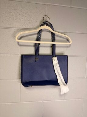 NWT Joseko Navy Saffiano Tote Bag for Women with Brown Wrislet
